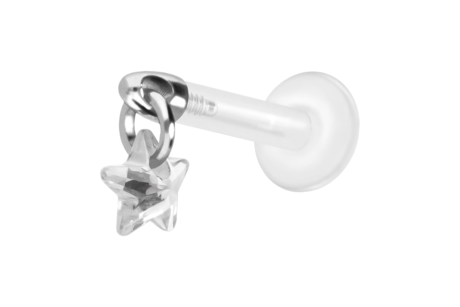 PTFE Labret Piercing mit Innengewinde + Titan-Aufsatz KRISTALLSTERN